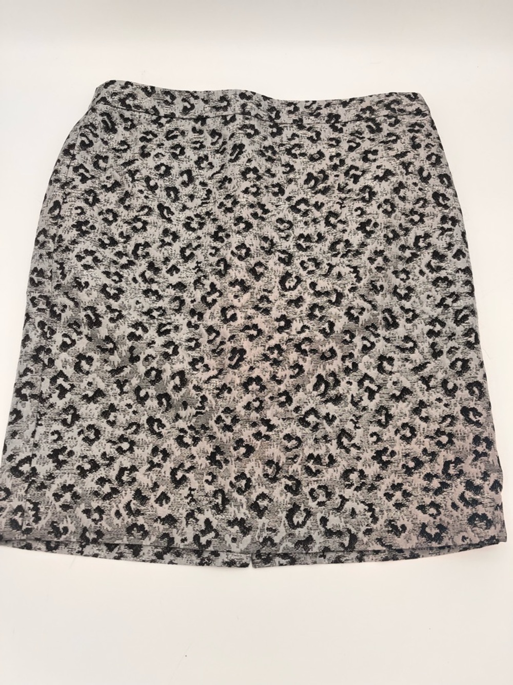Ann Taylor LOFT Pencil Skirt cheetah animal print Gray Black Metallic Silver 10